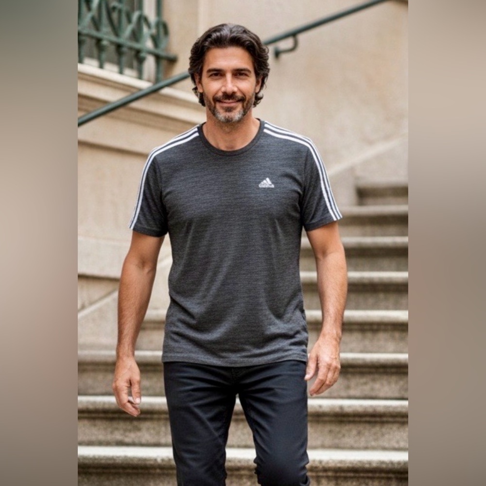 Adidas Men’s Primegreen Aeroready 3-Stripe Training T-Shirt in Charcoal Gray M